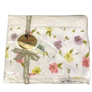 NOS NIP Dan River Double Fitted Sheet – White Pink Floral Shabby Chic Bedding